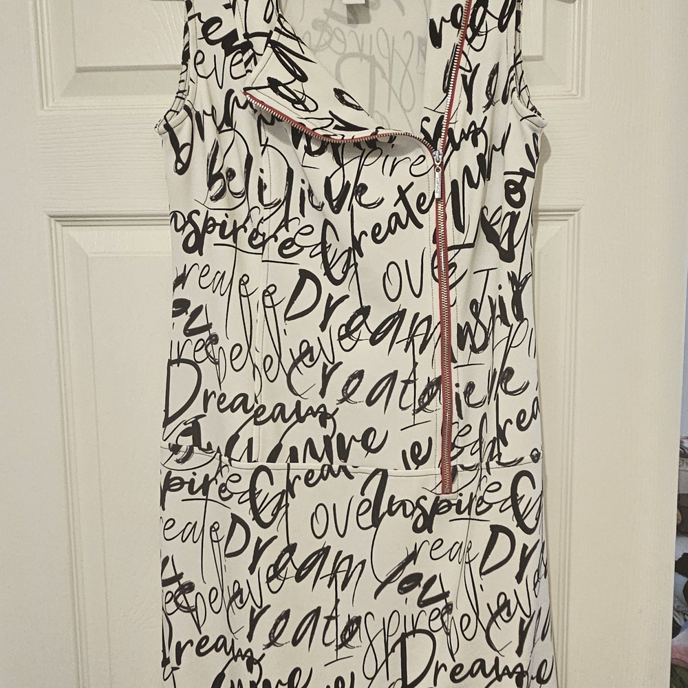 Joseph Ribkoff Black and White Text Print Dress, Size 6.
